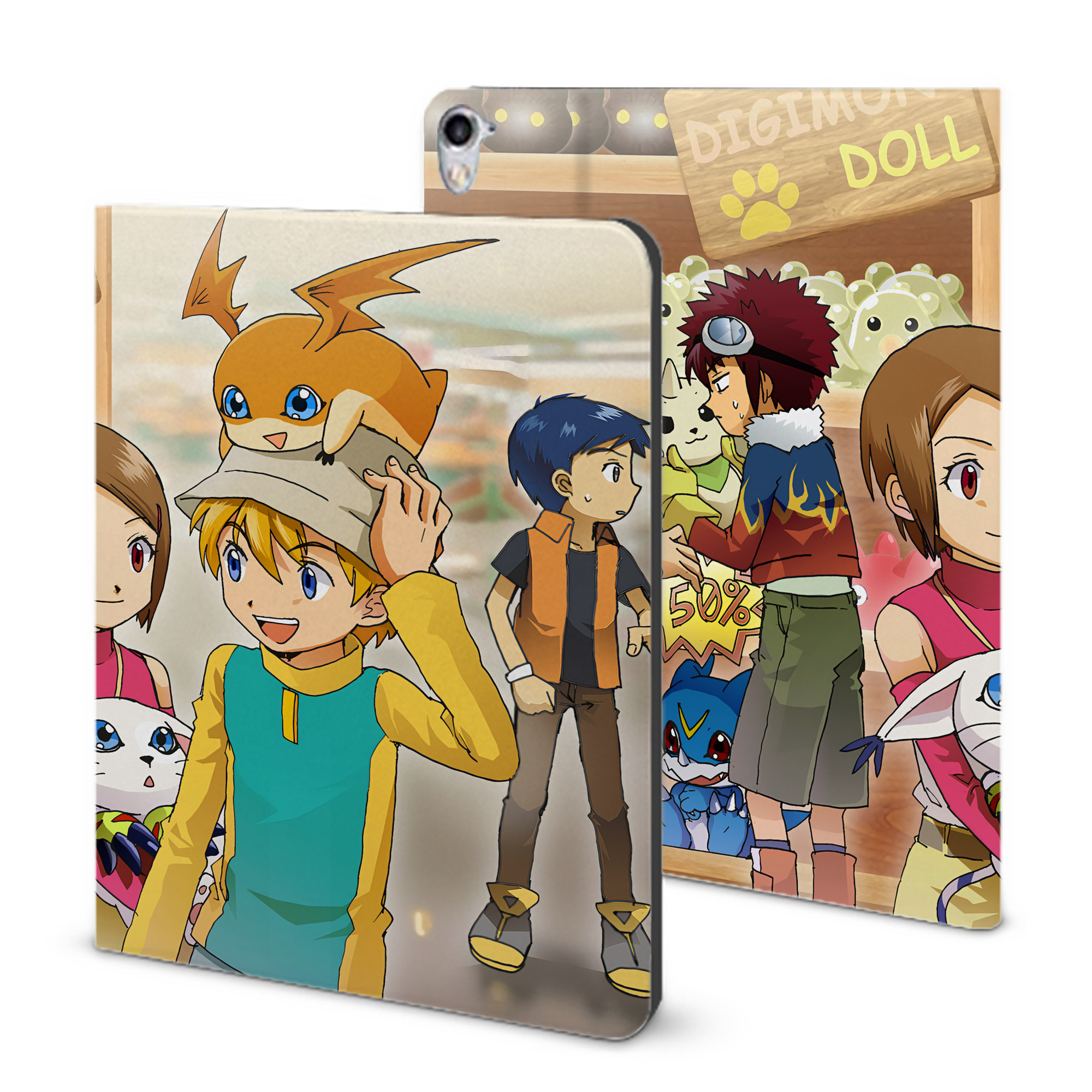 （画像用） Digimon デジタルモンスター/デジモン IPad ケース ブック型 PUレザー TPU 耐衝撃 軽量 薄型 ペン収納なし 全面保護 IPad 各モデル対応